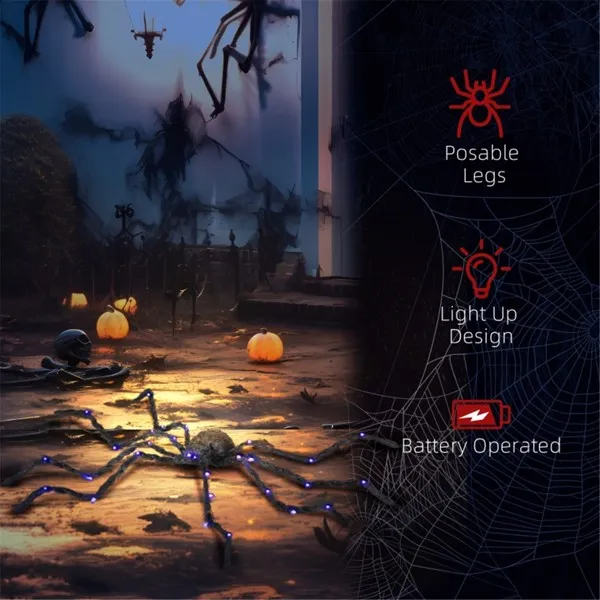 Light-up oversized spider with bendable leg